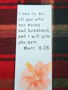 Handwritten Scripture Bookmark with Watercolor Flower - Orange